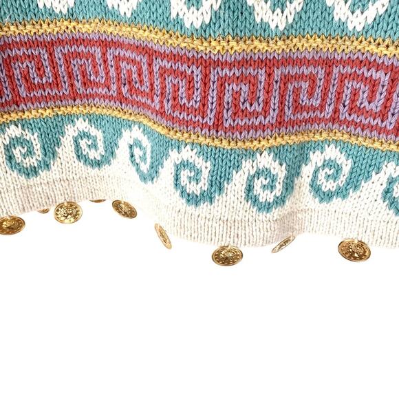SK Wear Vintage NWTs Mykonos Grecian Gold Coin Metallic Thread Sweater small - Picture 3 of 10